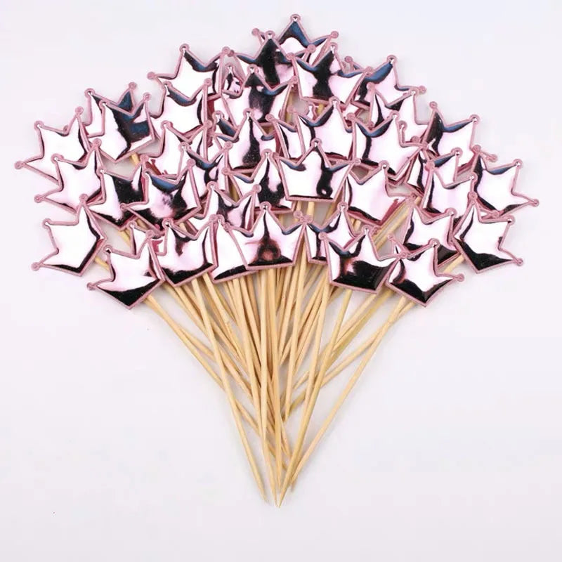 50/100PCS Cake Decoration Shiny Skin Reflective Heart Five Pointed Star Crown Birthday Dessert Table Baking Wedding Party