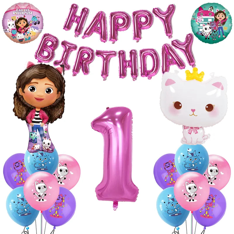 Hot Gabby Doll House Cartoon Girls Birthday Party Decorations Plate Tablecloth Paper Cup Napkin Doll House Tableware Set Gift