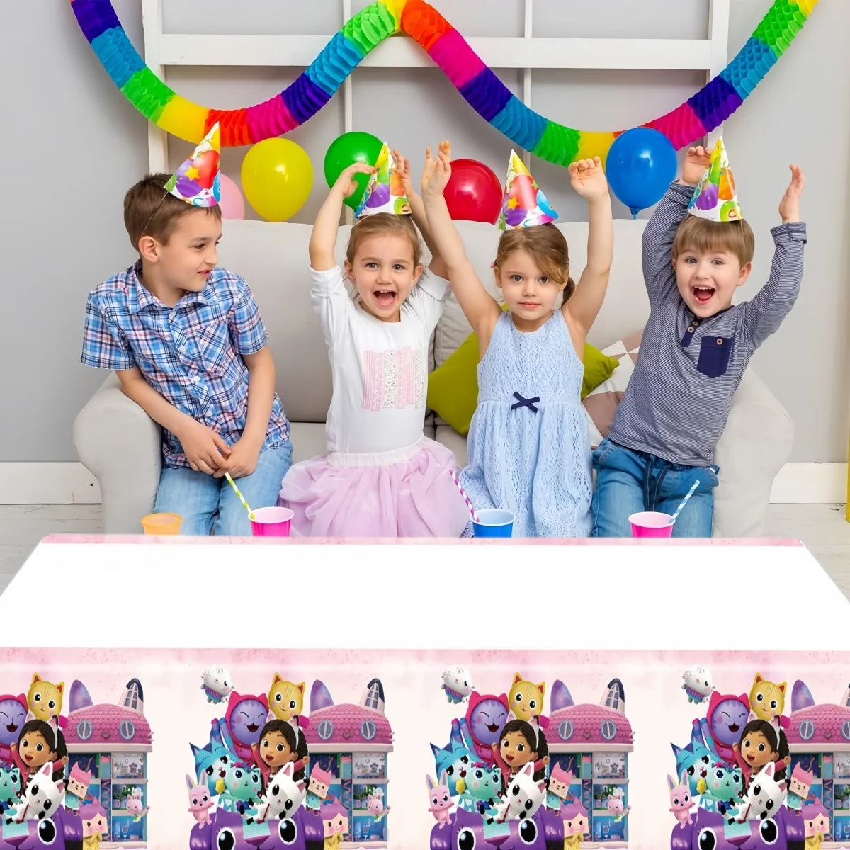 Gabby Dollhouse Tablecloth Birthday Party Decoration Gabby Disposable Table Cloth Table Cover Baby Shower Kids Party Supplies ﻿