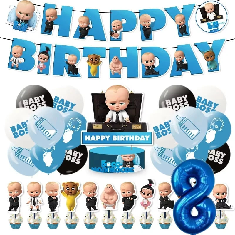 Cartoon Bossed Baby Theme Newborn 1st Birthday Party Decor Disposable Tableware Background Balloon Kid Baby Shower Supplies Gift