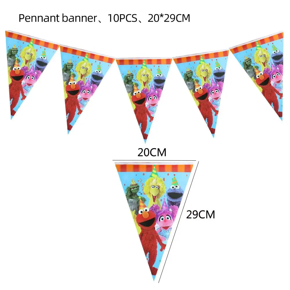 Disney Cartoon SEsame-Streets Birthday Party Set Supplies Kids Disposable Tableware Balloon Cake Topper Banner Plates Decoration