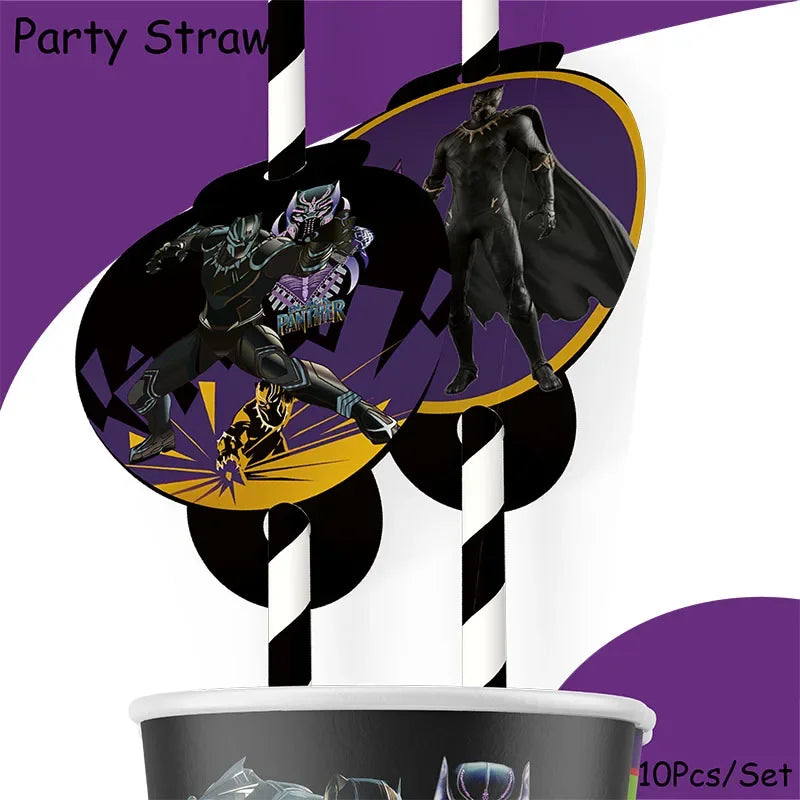 Hero Black Panther Cool Birthday Theme Favor Party Supplies Party Set Paper Cup Plate Gift Bag Banner Flag Baby Shower Supplies