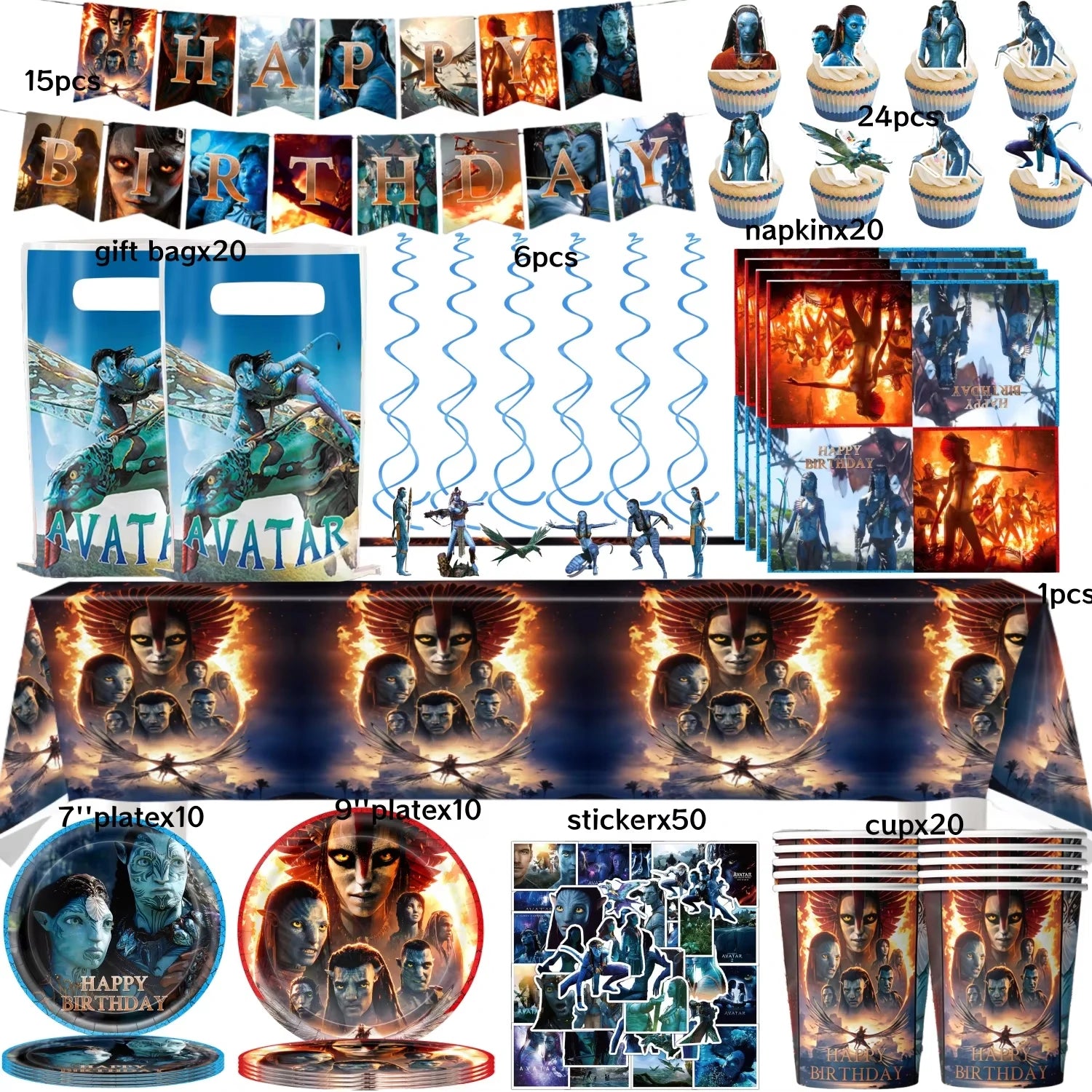 Avatar 3 Balloon Birthday Party Decoration Tableware Cup Plate Tablecloth Banner Background Gift Bag Baby Shower Supplies Gift