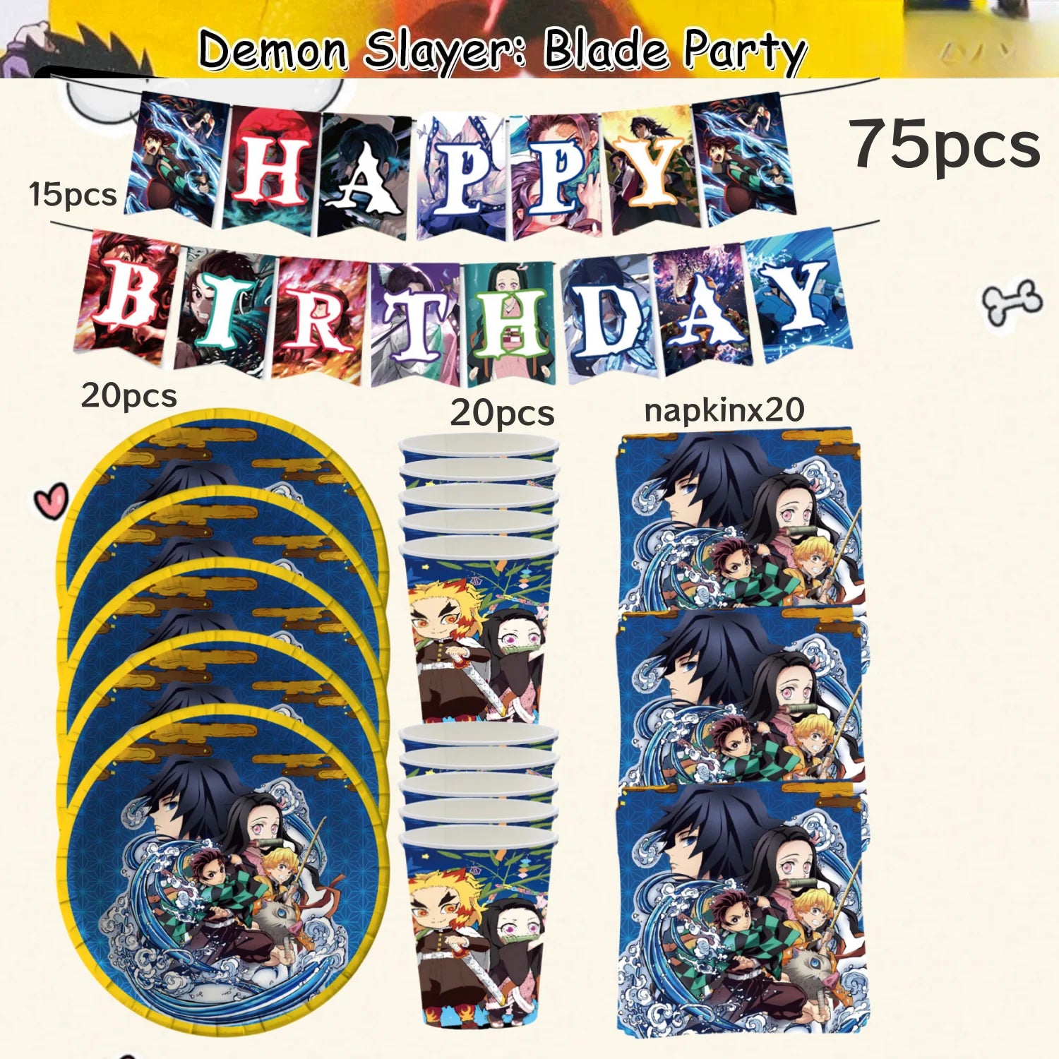 Demon Slayer Birthday Party Decor 20pepole Tableware Kimetsu No Yaiba Tablecloth Plate cup Baby Shower Kids Favor Party Supplies