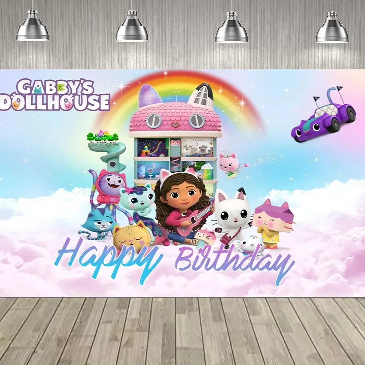 Cartoon Gabby Dollhouse Girl Birthday Party Decoration Backdrop Baby Baptism Party Supplies Pink Toys Photo Banner Decor Supplie