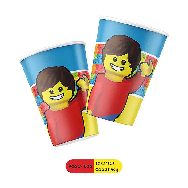 Building Blocks  Theme Birthday DIY Party Disposable tableware balloons water bottle labels banner boys girls decoration