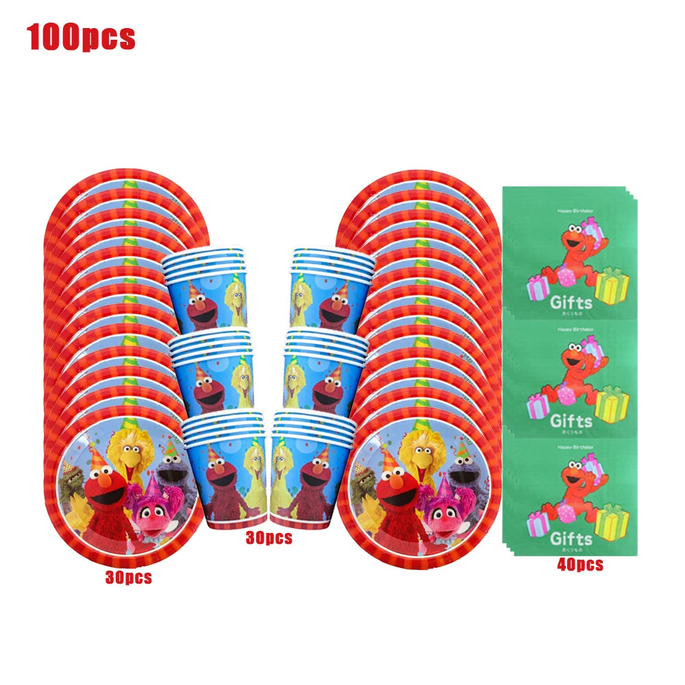 Disney Cartoon SEsame-Streets Birthday Party Set Supplies Kids Disposable Tableware Balloon Cake Topper Banner Plates Decoration