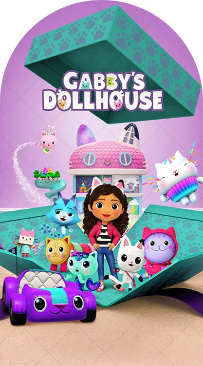 Arch Gabby Dollhouse Theme Background Kids Birthday Party Backdrop Polyester Arch Banner Photography Props