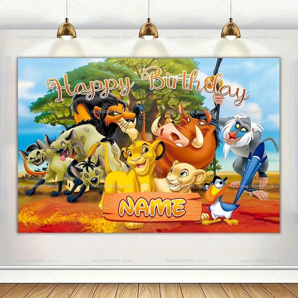 Custom Name Disney The Lion King Backdrop Children Birthday Decoration Photographic Background Baby Shower Banner Party Supplies