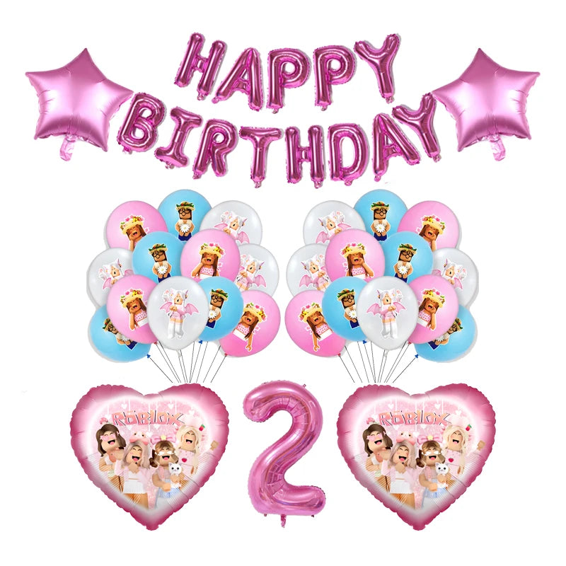 Cartoon Pink Roblox Birthday Party Decorations Napkins balloons Plate Girls Baby Shower Disposable Robot Tableware Supplies set