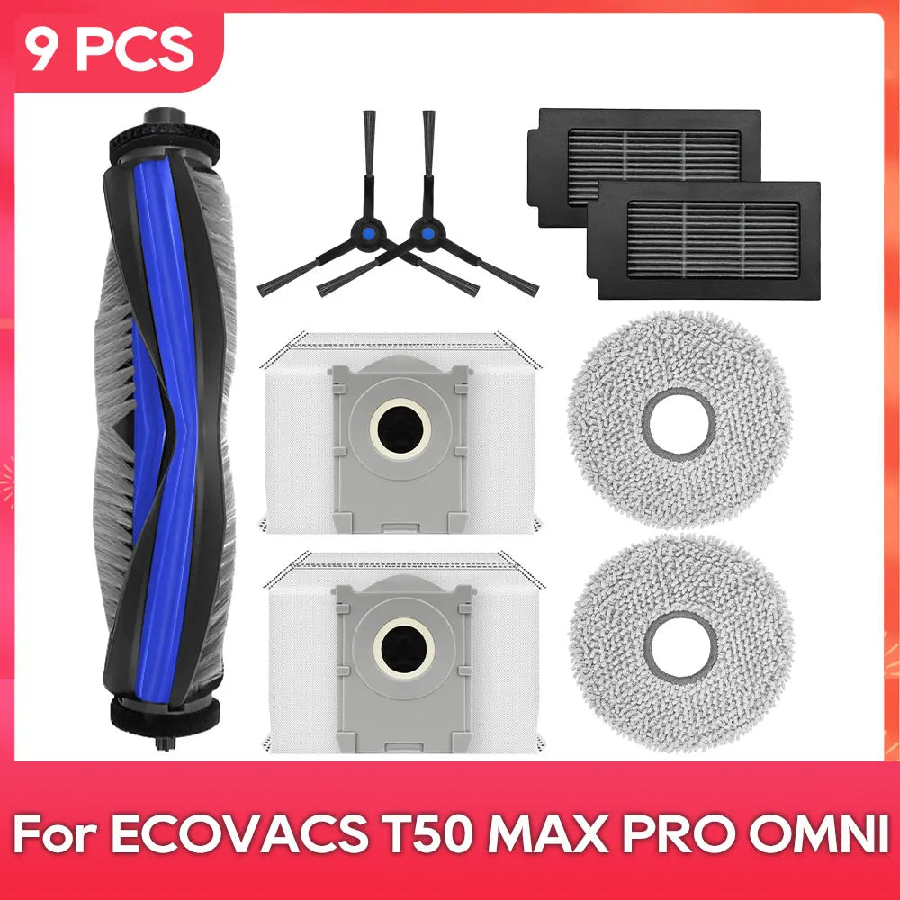 Compatible For ( ECOVACS T50 MAX PRO OMNI ) Replacement Parts Accessories Main Side Brush Mop Cloth Dust Bag Hepa Filter