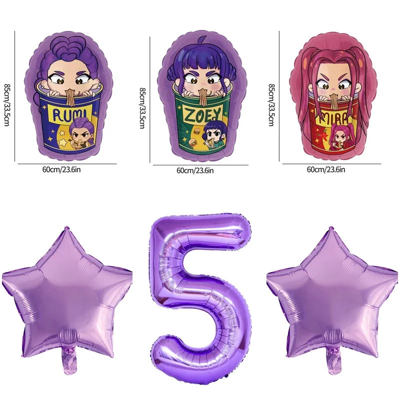 Demon Hunters Birthday Balloons Huntrix Birthday Kpop Warriors Balloons Birthday Backdrop Cloth Kpop Birthday Decor Accessiories