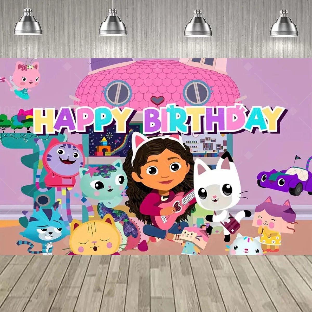 Cartoon Gabby Dollhouse Girl Birthday Party Decoration Backdrop Baby Baptism Party Supplies Pink Toys Photo Banner Decor Supplie
