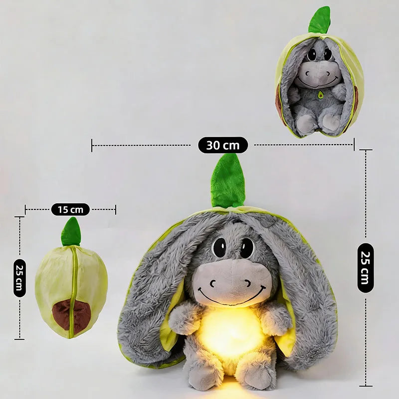 2026 Hot Breathing Soothing Cute Strawberry Donkey Plush Toys Sleep Companion Music and Light Dolls Soft  Plush Bedtime Toys