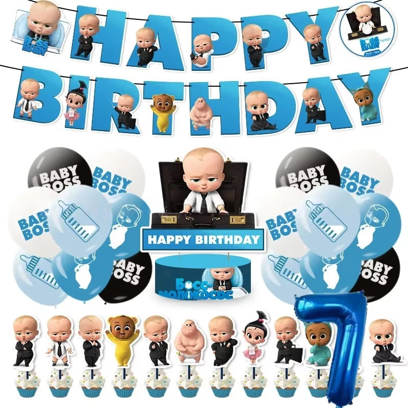 Cartoon Bossed Baby Theme Newborn 1st Birthday Party Decor Disposable Tableware Background Balloon Kid Baby Shower Supplies Gift