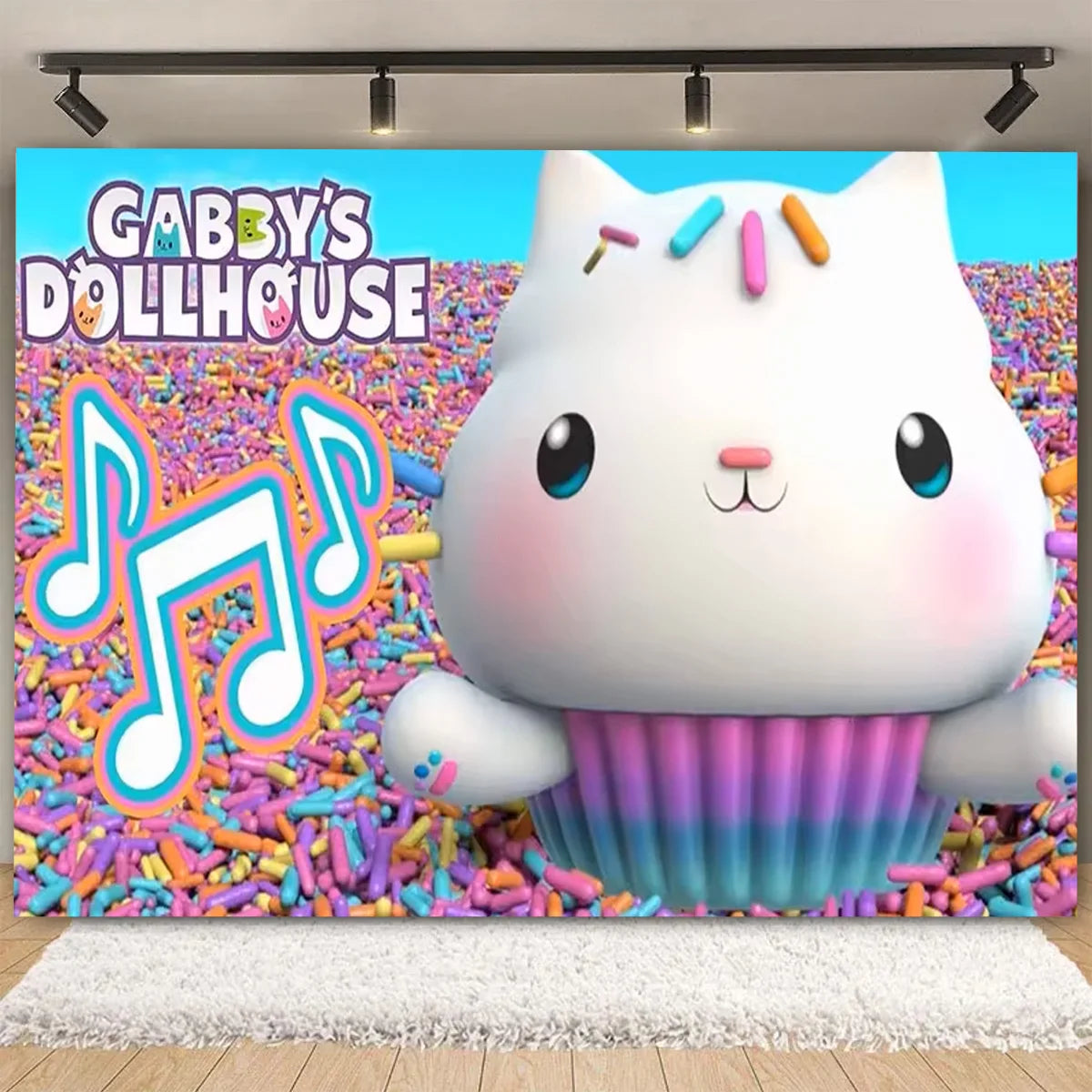 Cartoon-Gabby Dollhouse Children's Birthday Party Supplies Decoration Background Girl Baby Shower Pink Cat Toy Photo Banner Prop