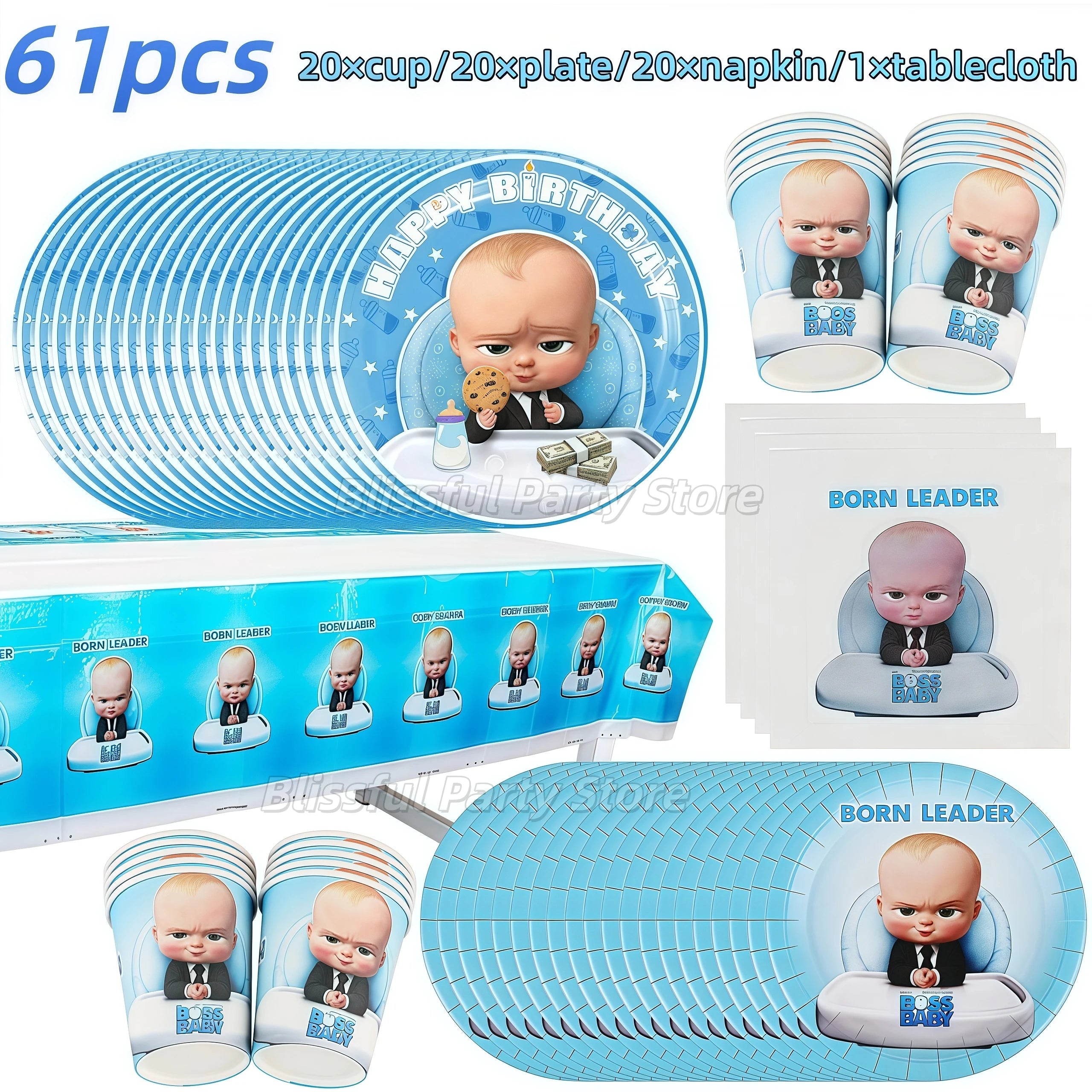 Cartoon Bossed Baby Theme Newborn 1st Birthday Party Decor Disposable Tableware Background Balloon Kid Baby Shower Supplies Gift