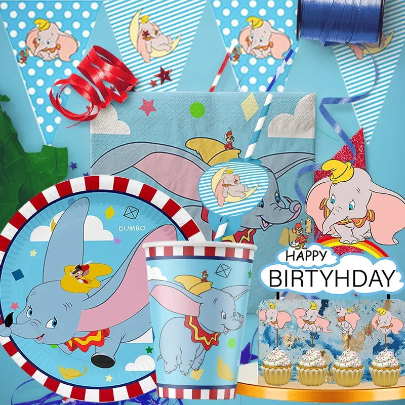 Cartoon Dumbo Theme Party Supplies Tableware Cup Plate Topper Kid Baby Girls Birthday Party Decoration Baby Shower