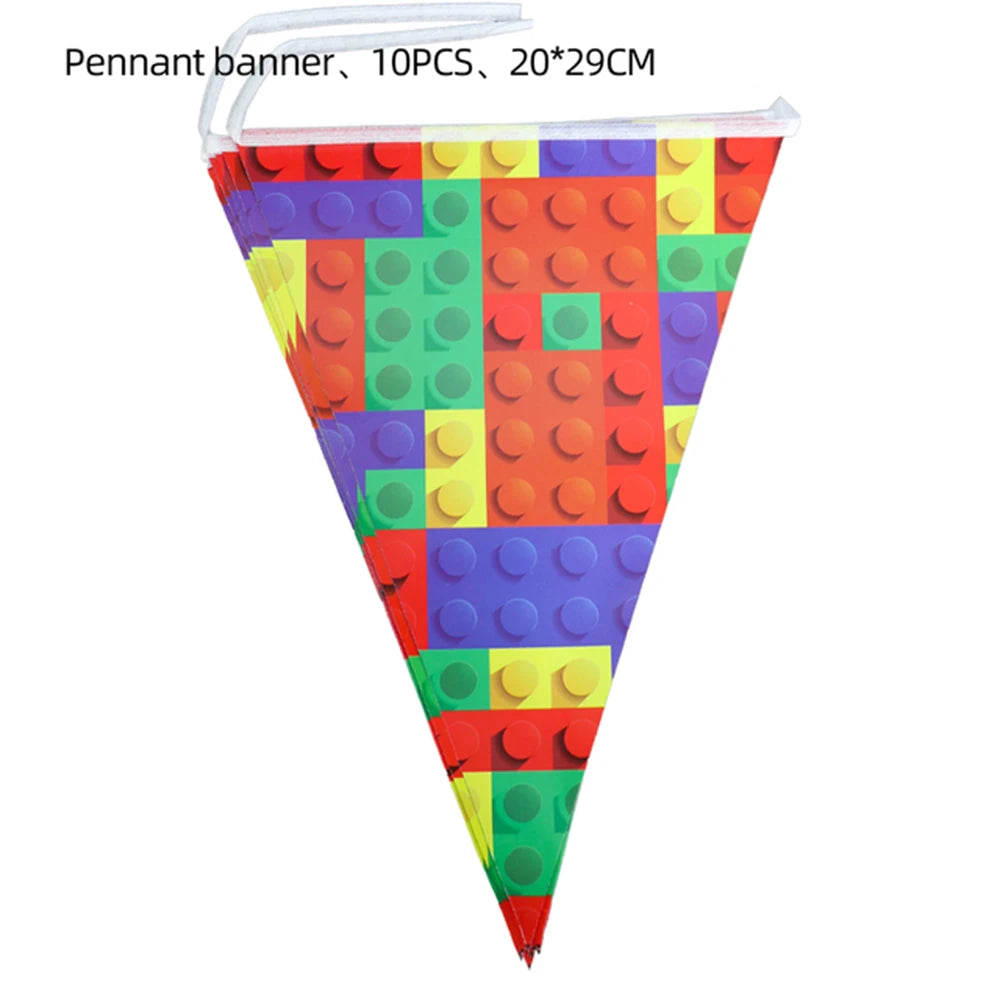 Building Block Tablecloth Theme Party Disposable Tableware Balloon Kid Boy and Girls Birthday Balloon Decor Baby Bath Products