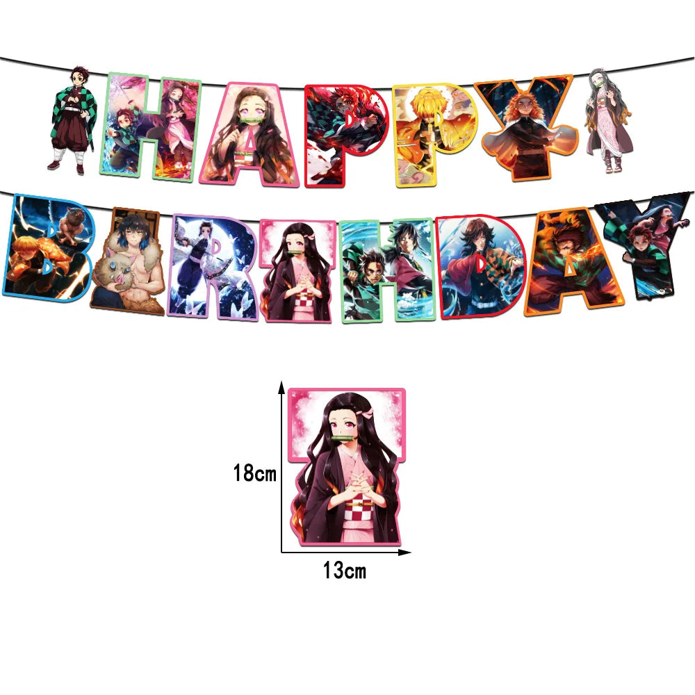 Demoned Slayered Kimetsu No Yaiba Balloon Happy Birthday Banner Party Decoration Disposable Tableware Background Toy Ballon