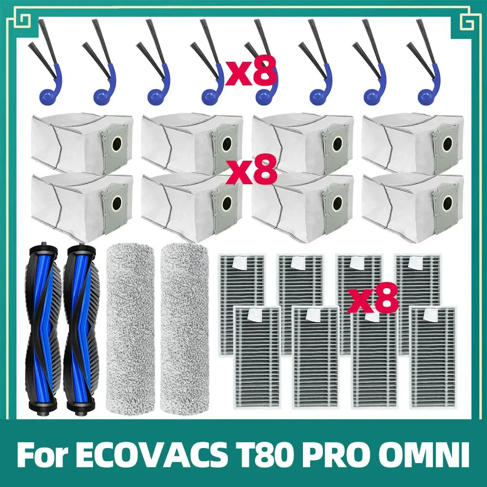 Compatible For ECOVACS T80 PRO OMNI / T80 OMNI Robot Vacuum Replacement Main Roller Mop Cloth Side Brush Dust Bag HEPA Filter