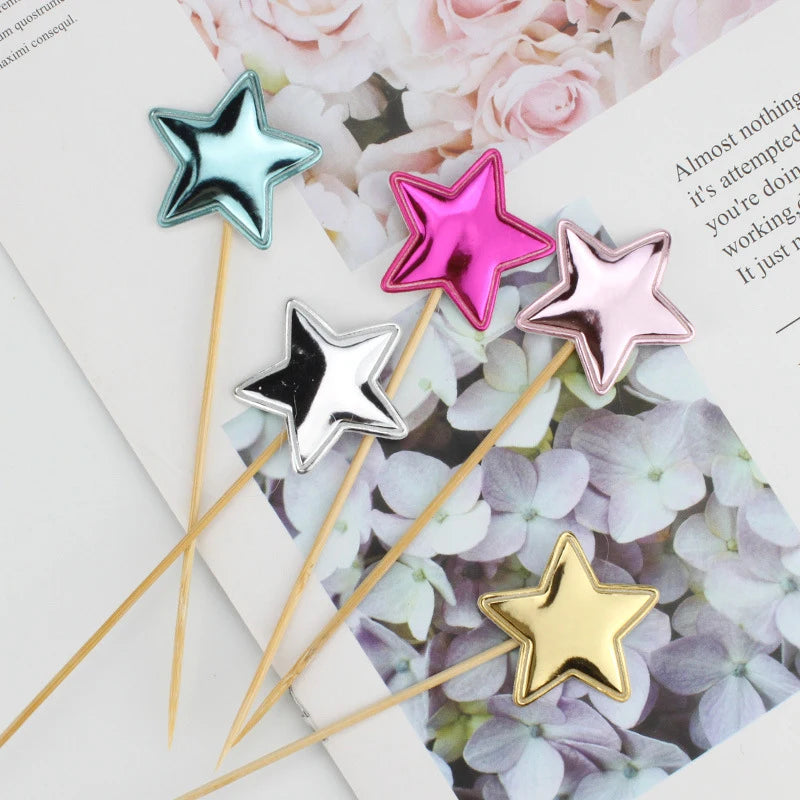 50/100PCS Cake Decoration Shiny Skin Reflective Heart Five Pointed Star Crown Birthday Dessert Table Baking Wedding Party