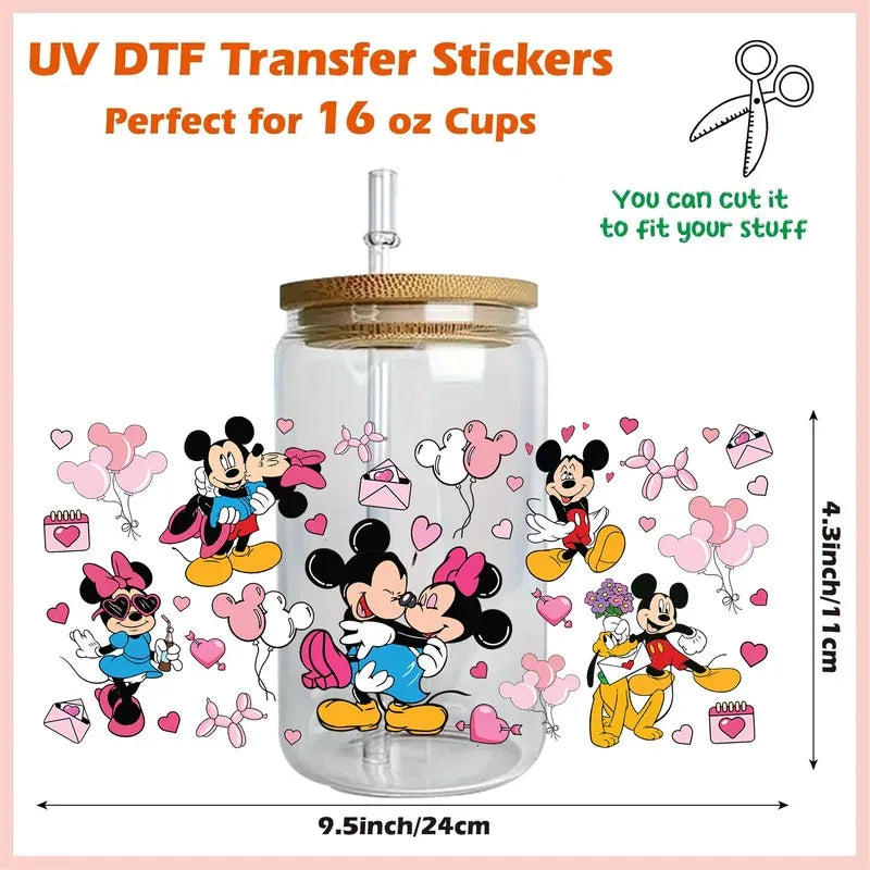 30 Style Valentine's Day Mickey XOXO UV Sticker Party DIY Decals 3D transfers uvdtf tumbler seal stickers 16oz uv dtf cup wraps