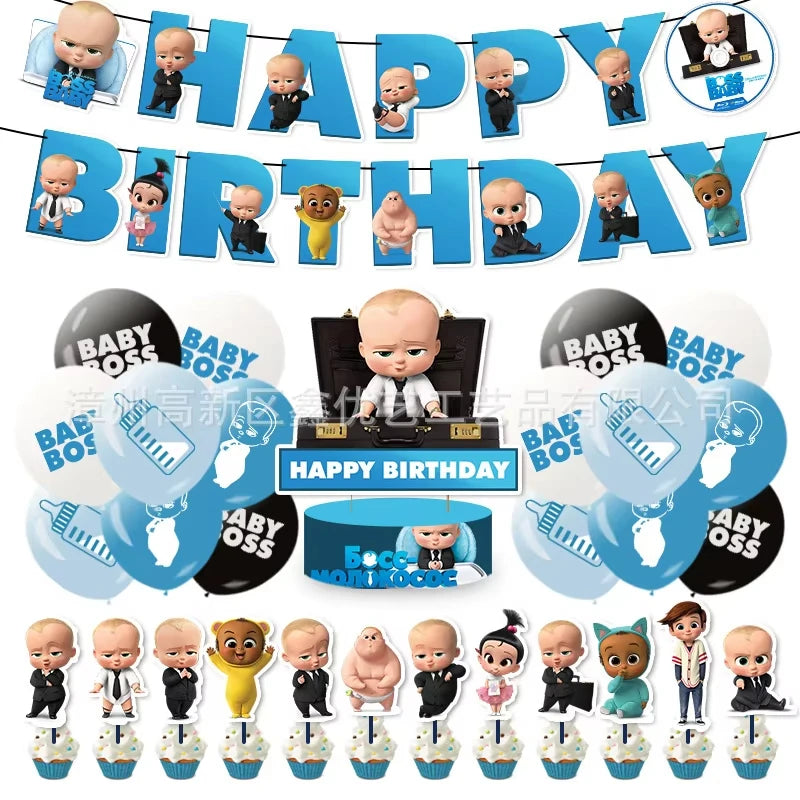 Cartoon Bossed Baby Theme Newborn 1st Birthday Party Decor Disposable Tableware Background Balloon Kid Baby Shower Supplies Gift