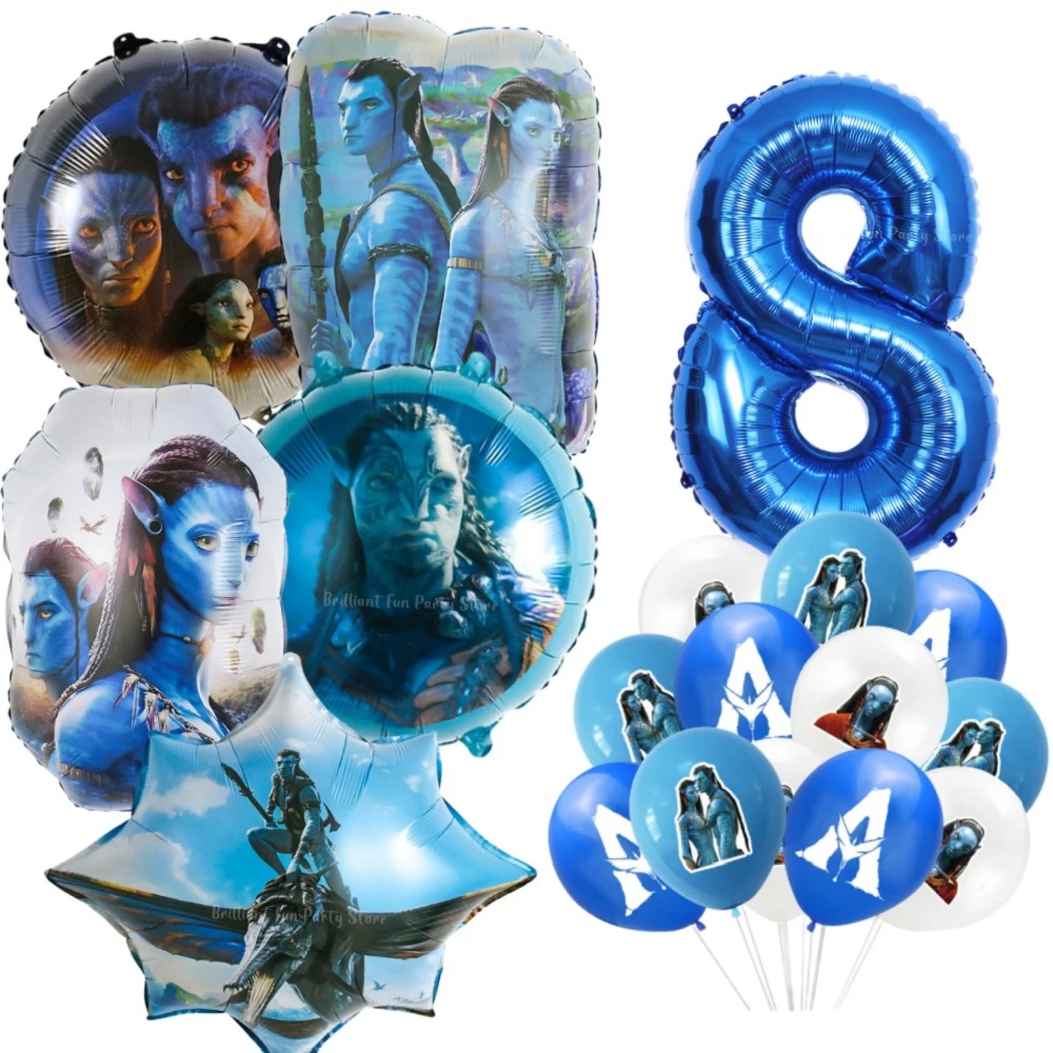 18Pcs Avatar Theme Balloon Set 32inch Blue Number Baby Shower Movie Themed Kids Boys Birthday Party Decorations Supplies
