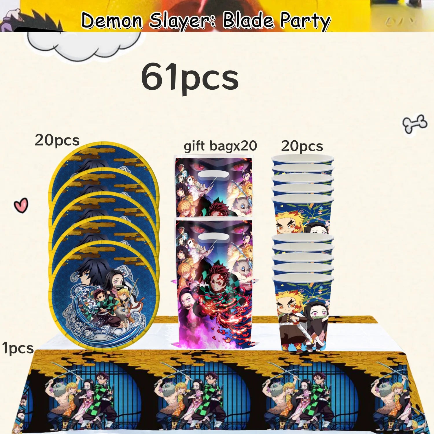 Demon Slayer Birthday Party Decor 20pepole Tableware Kimetsu No Yaiba Tablecloth Plate cup Baby Shower Kids Favor Party Supplies