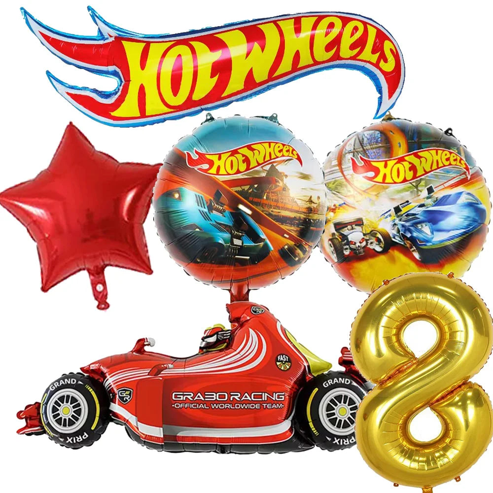 Hot Wheels Birthday Party Decor Disposable Tableware Racing Car Gift Bag Tablecloth Cake Balloon Plate Boy Kid Party Supplie Set