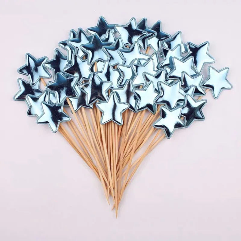 50/100PCS Cake Decoration Shiny Skin Reflective Heart Five Pointed Star Crown Birthday Dessert Table Baking Wedding Party
