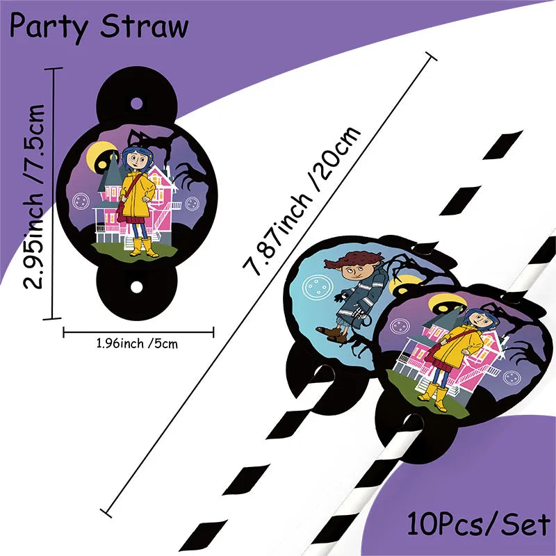 Coraline Birthday Party Decoration Disposable Set Tableware Plate Honeycomb  straws Cake Napkins Toppers for Kid Shower Supplies