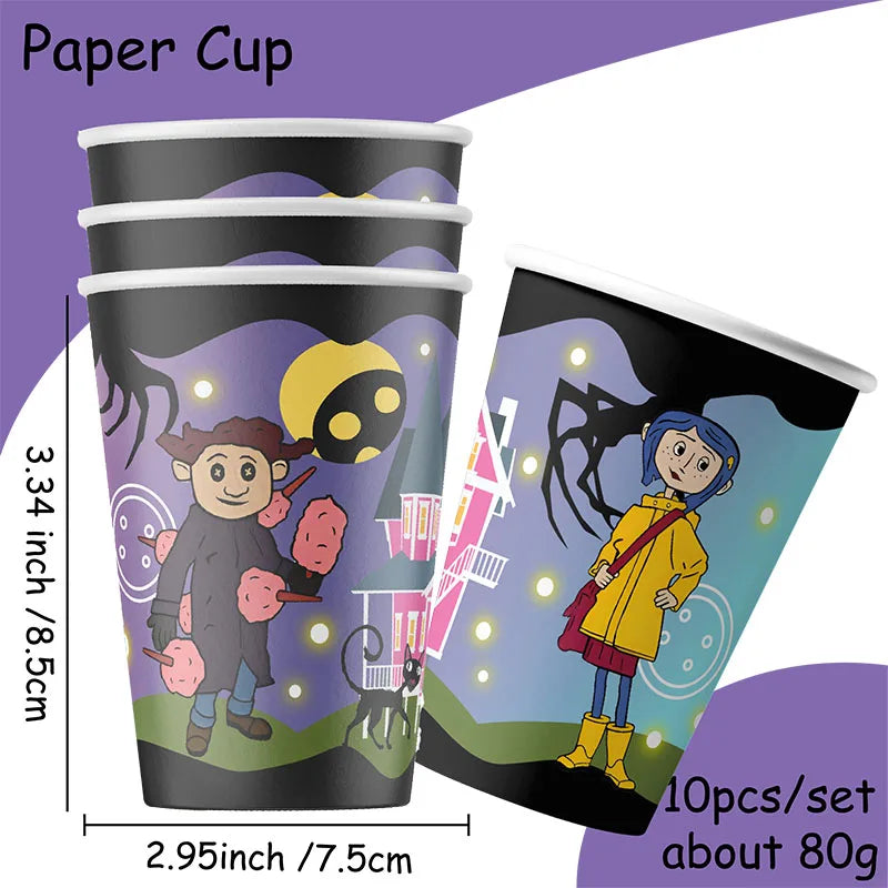 Coraline Birthday Party Decoration Disposable Set Tableware Plate Honeycomb  straws Cake Napkins Toppers for Kid Shower Supplies