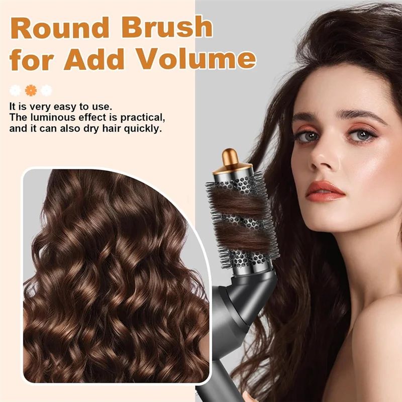 A21F-Round Brush Attachment For Dyson Airwrap With Adaptor For Dyson Hair Dryer Accessories, Round Volumizing Brush