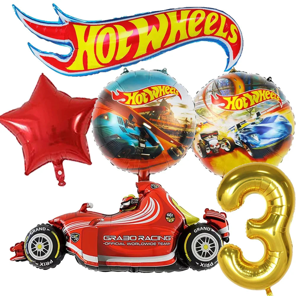 Hot Wheels Birthday Party Decor Disposable Tableware Racing Car Gift Bag Tablecloth Cake Balloon Plate Boy Kid Party Supplie Set