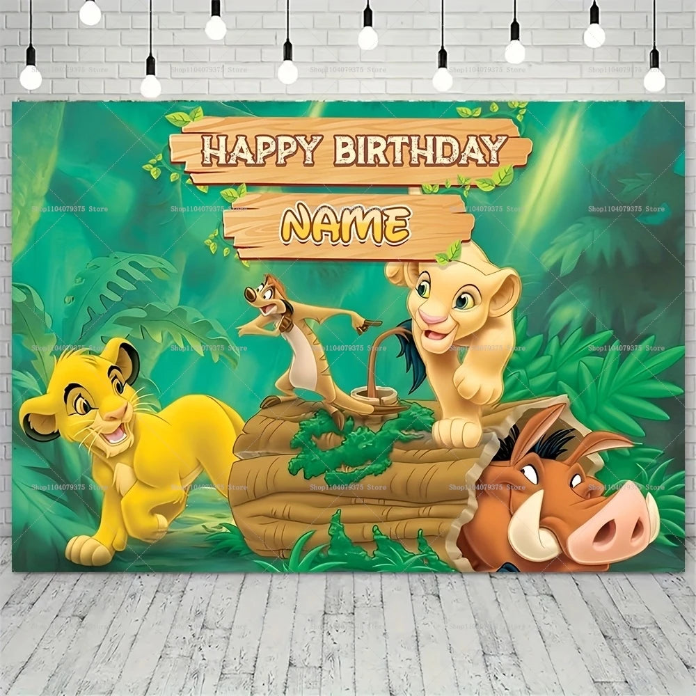 Custom Disney Cartoon Lion King Photography Background Personalized Name Children's Birthday Decoration Party Supplies Banner