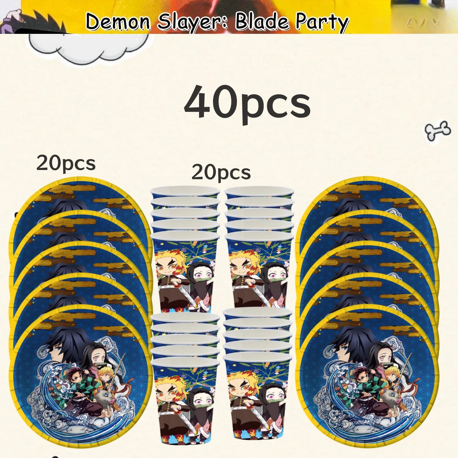Demon Slayer Birthday Party Decor 20pepole Tableware Kimetsu No Yaiba Tablecloth Plate cup Baby Shower Kids Favor Party Supplies