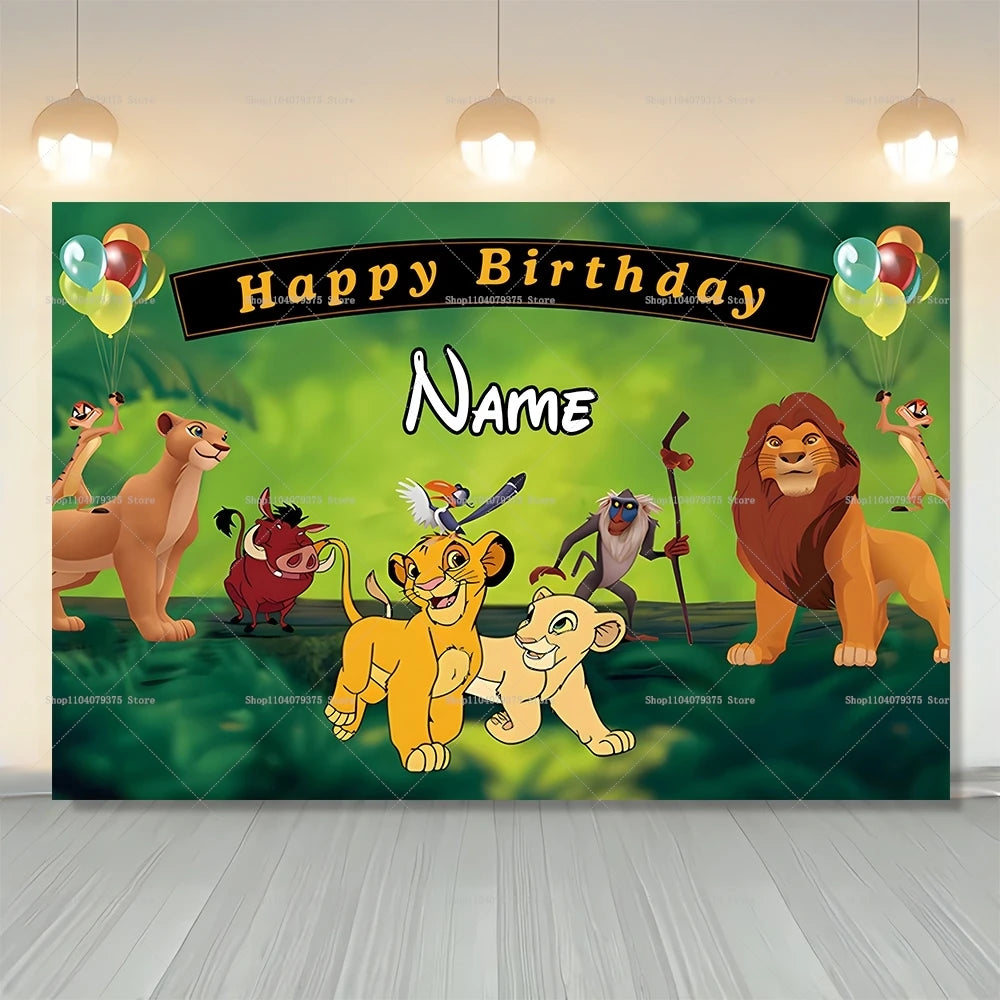 Custom Disney Cartoon Lion King Photography Background Personalized Name Children's Birthday Decoration Party Supplies Banner