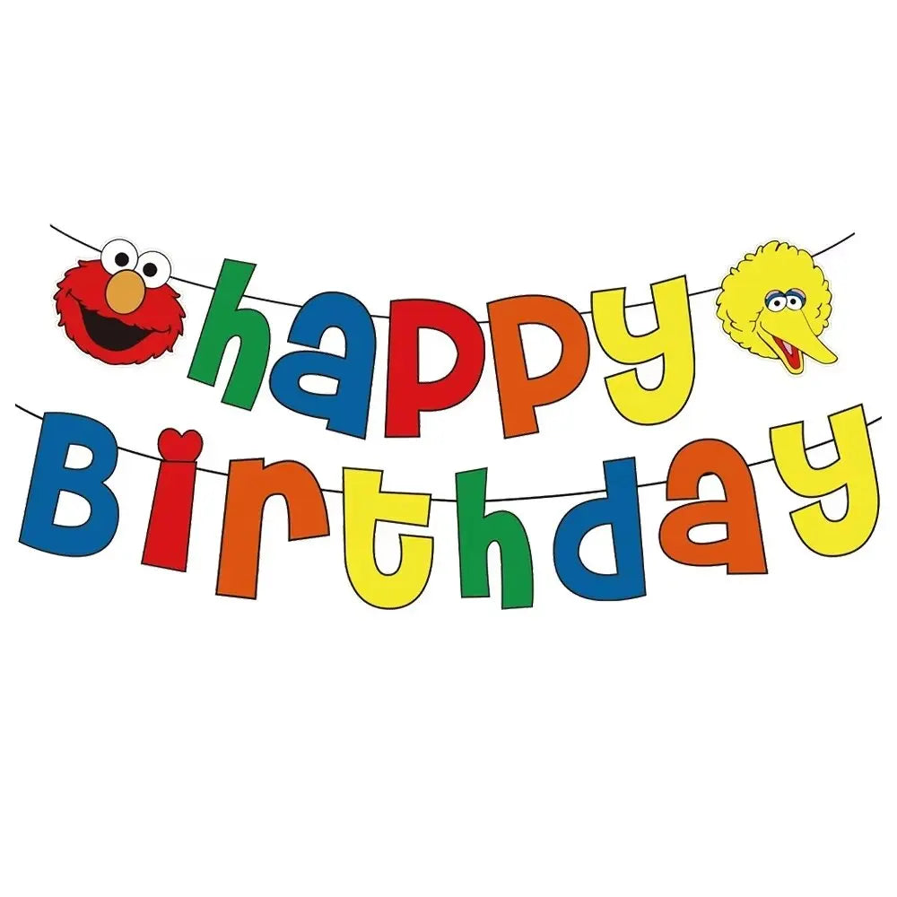 Disney Cartoon SEsame-Streets Birthday Party Set Supplies Kids Disposable Tableware Balloon Cake Topper Banner Plates Decoration