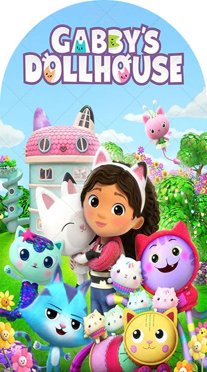 Arch Gabby Dollhouse Theme Background Kids Birthday Party Backdrop Polyester Arch Banner Photography Props