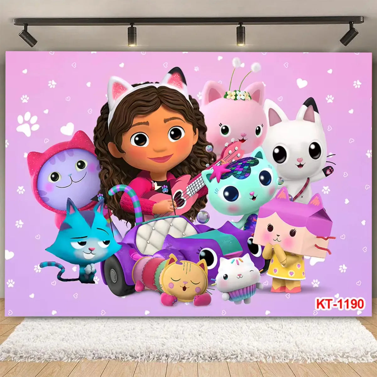 Cartoon-Gabby Dollhouse Children's Birthday Party Supplies Decoration Background Girl Baby Shower Pink Cat Toy Photo Banner Prop