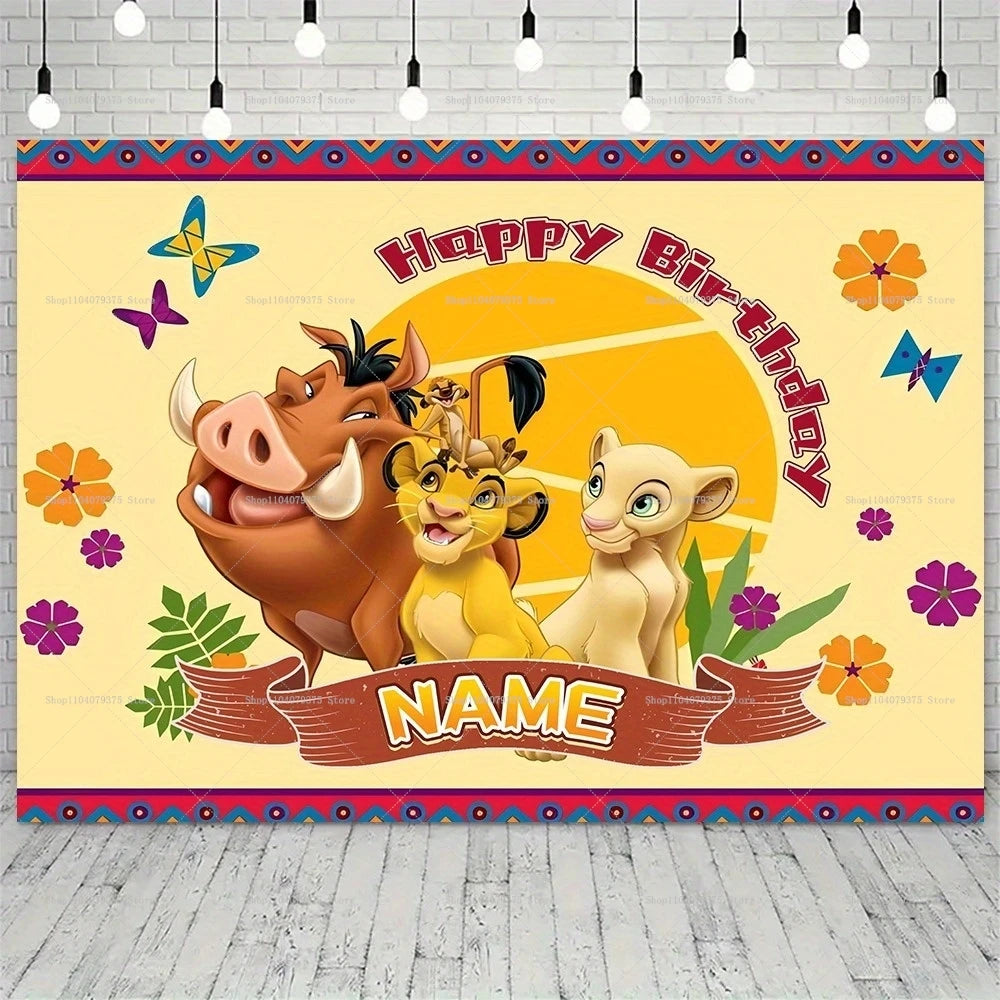 Custom Disney Cartoon Lion King Photography Background Personalized Name Children's Birthday Decoration Party Supplies Banner