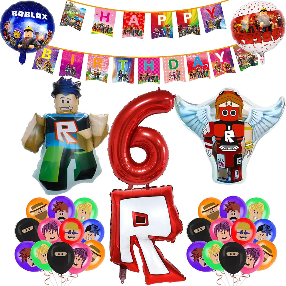 1Set ROBLOX Theme Happy Birthday Balloons Cartoon Game Family Party Decorations Boy Kid Toy Baby Shower DIY Foil Latex Balloons