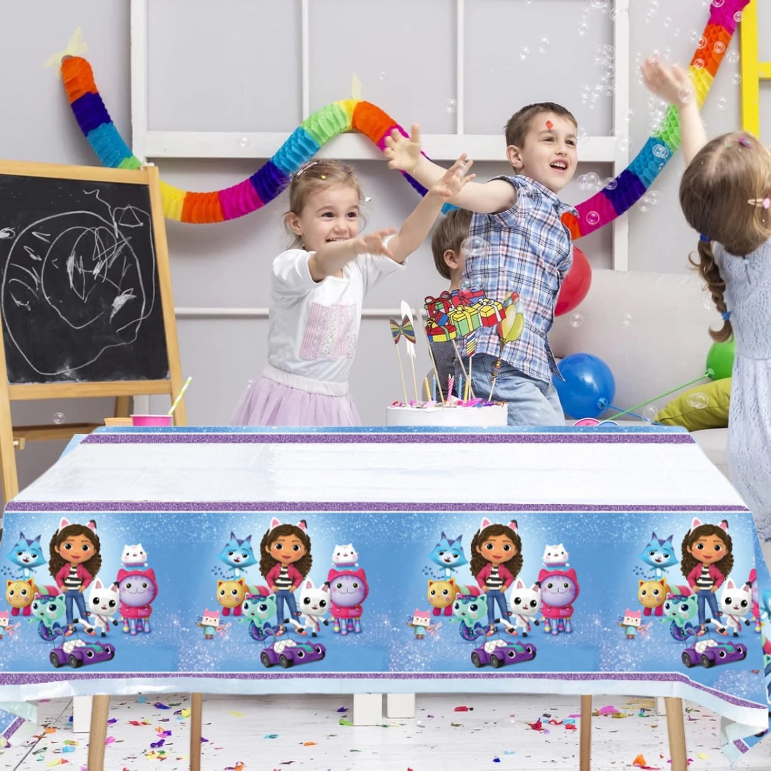 Gabby Dollhouse Tablecloth Birthday Party Decoration Gabby Disposable Table Cloth Table Cover Baby Shower Kids Party Supplies ﻿