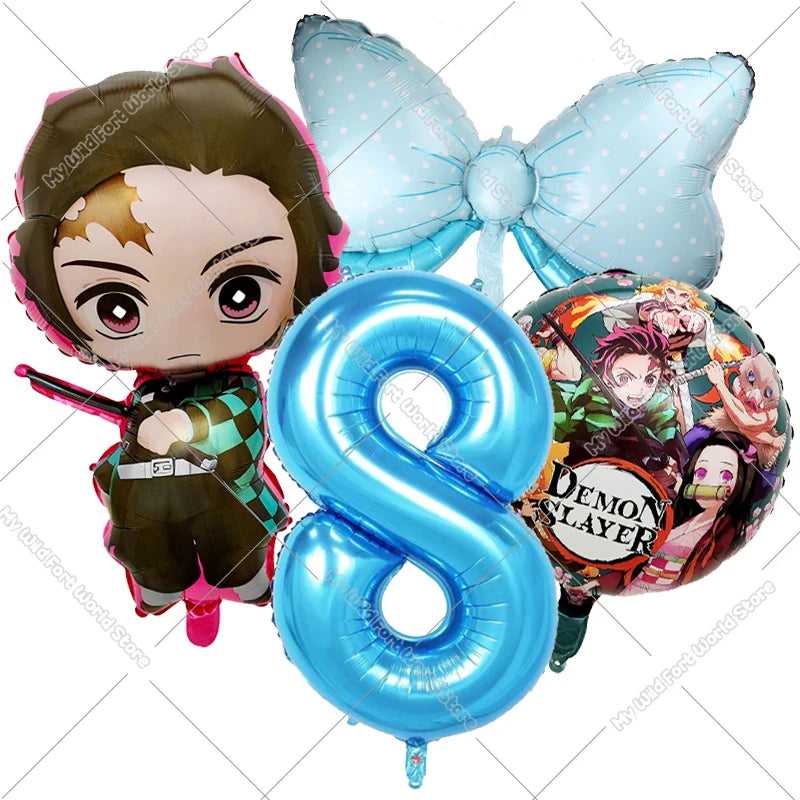 Demon Slayer Birthday Balloons Decoration Set Number Bow Kamado Tanjirou Nezuko Balloon Boy Girl Party Supplies Kids Party Favor