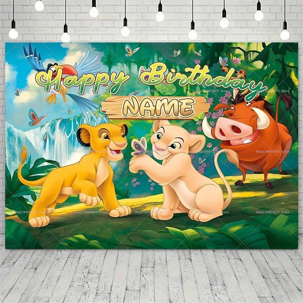 Custom Disney Cartoon Lion King Photography Background Personalized Name Children's Birthday Decoration Party Supplies Banner