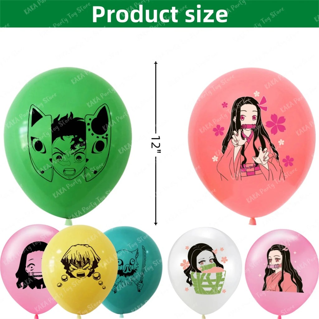 12/24Pcs Anime Demon Slayer Balloon Cartoon Kamado Tanjirou Nezuko Latex Balloons For Kids Birthday Party Dcorations Gift Toys