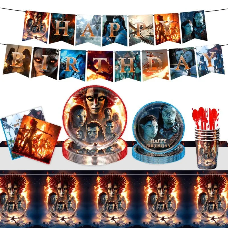 Avatar 3 Creative Theme Movie Party Decorations: Birthday Paper Plates, Paper Cups, Paper Towels, Tablecloths, and Banners