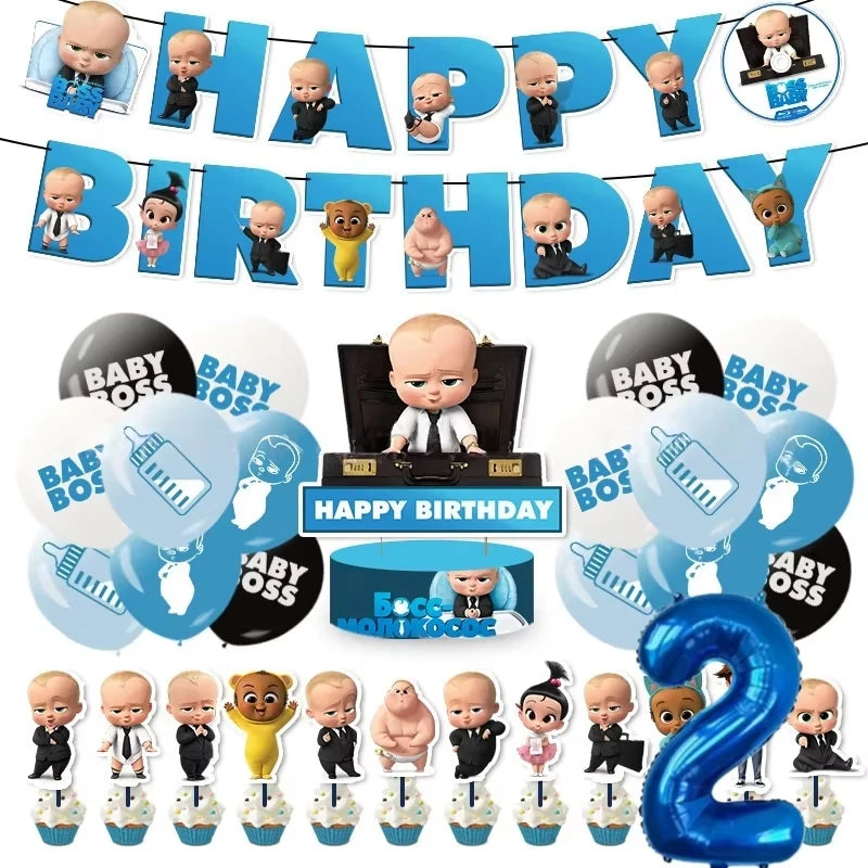 Cartoon Bossed Baby Theme Newborn 1st Birthday Party Decor Disposable Tableware Background Balloon Kid Baby Shower Supplies Gift